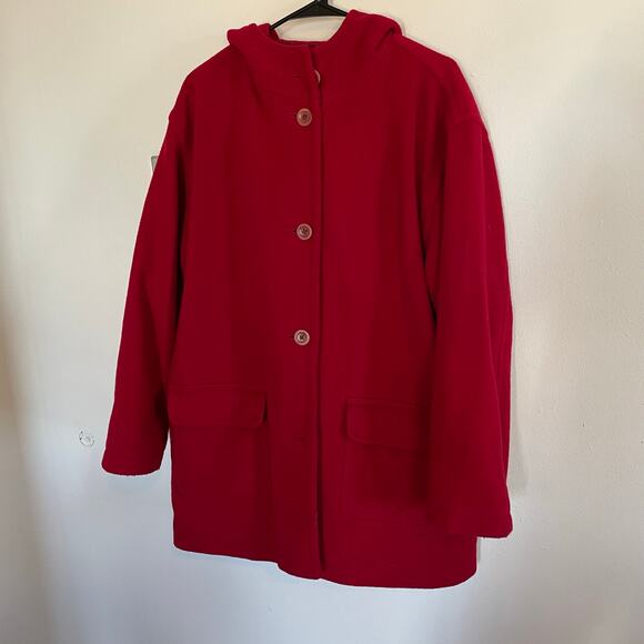 VTG Eddie Bauer Wool Blend Red Coat Women's SZ LARGE Hooded Classic Winter Coat - Picture 3 of 7